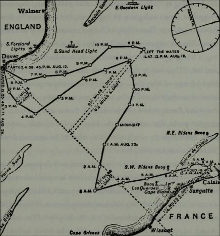 Carte de traversée de la Manche de Matthew Webb