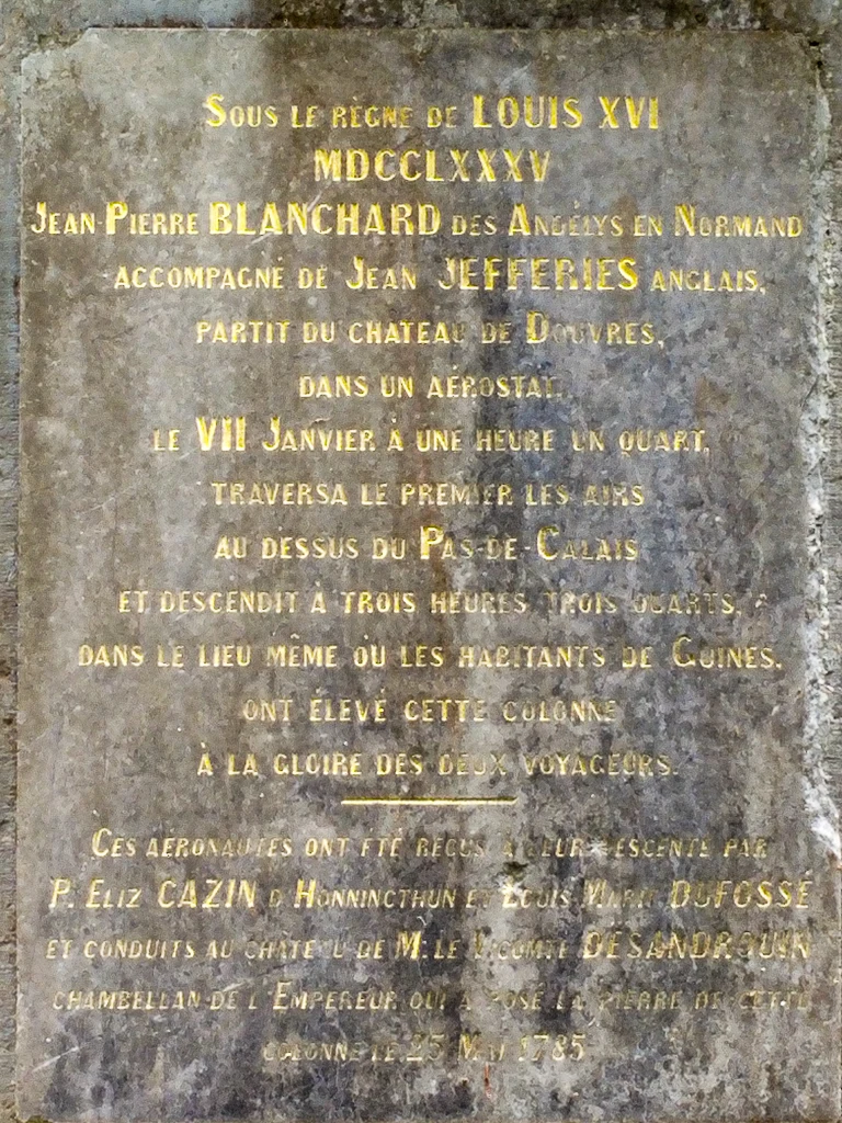 La plaque commémorative de la Colonne Blanchard